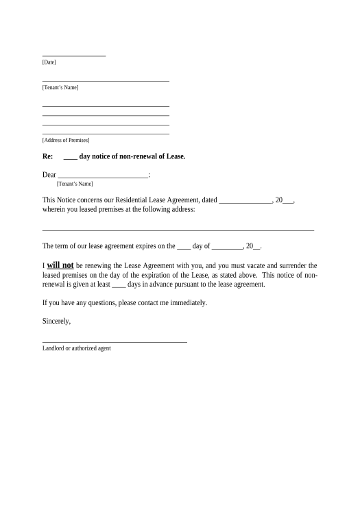 Export Letter from Landlord to Tenant with 30 day notice of Expiration of Lease and Nonrenewal by landlord - Vacate by expiration - Mississippi Pre-fill Document Bot
