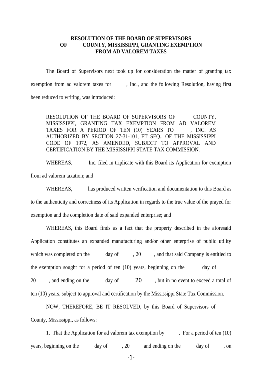 Update Resolution of Board of Supervisors Granting Exemption from AV Taxes - 27-31-101 - Mississippi MS Teams Notification upon Opening Bot