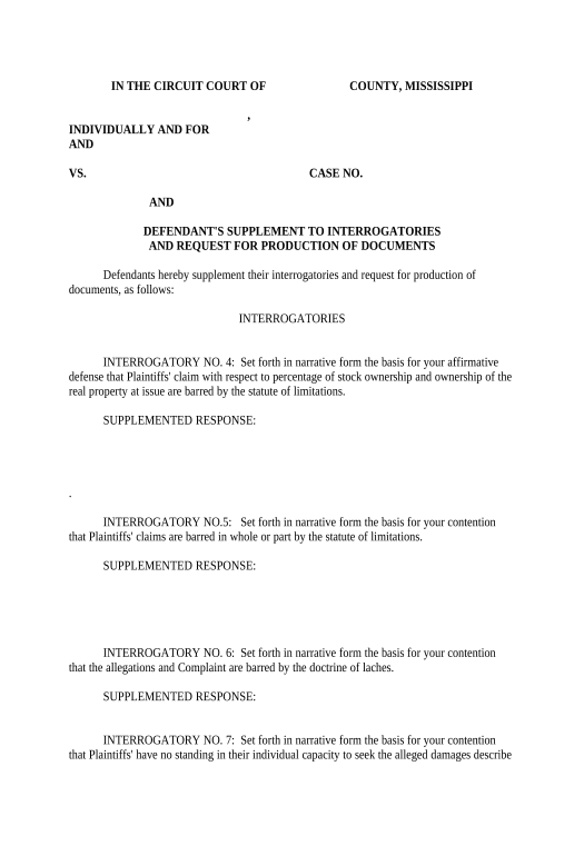 Pre-fill Defendant's Supplement to Interrogatories and Request for Production of Documents - Mississippi Microsoft Dynamics