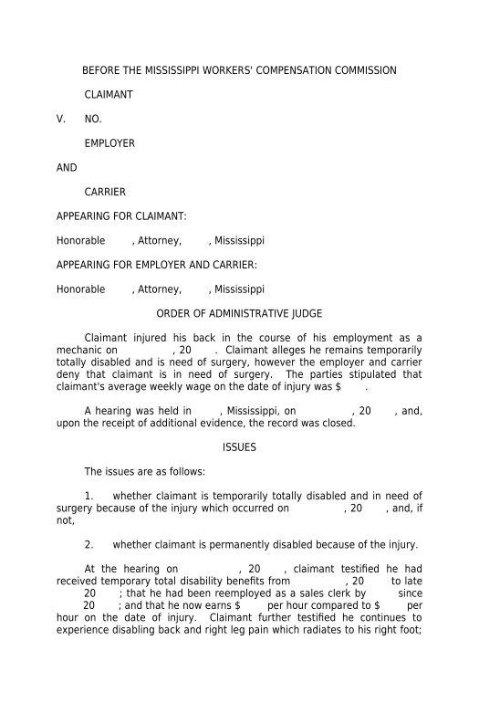 Update Order of Administrative Judge - Mississippi Set signature type Bot