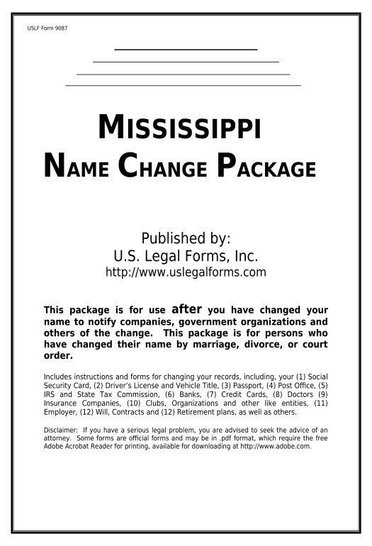 Integrate Name Change Notification Package for Brides, Court Ordered Name Change, Divorced, Marriage for Mississippi - Mississippi Create Salesforce Record Bot