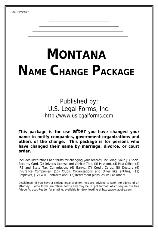Update Name Change Notification Package for Brides, Court Ordered Name Change, Divorced, Marriage for Montana - Montana Export to Smartsheet