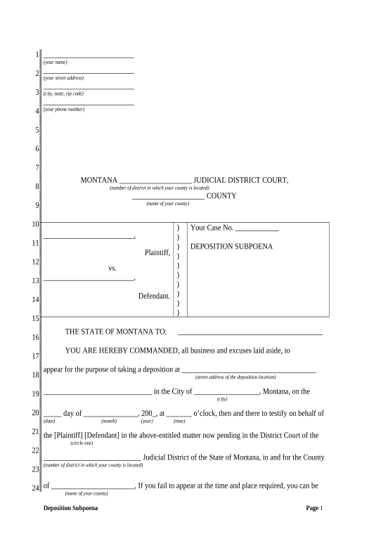 Arrange Deposition Subpoena - Montana Pre-fill from Office 365 Excel Bot