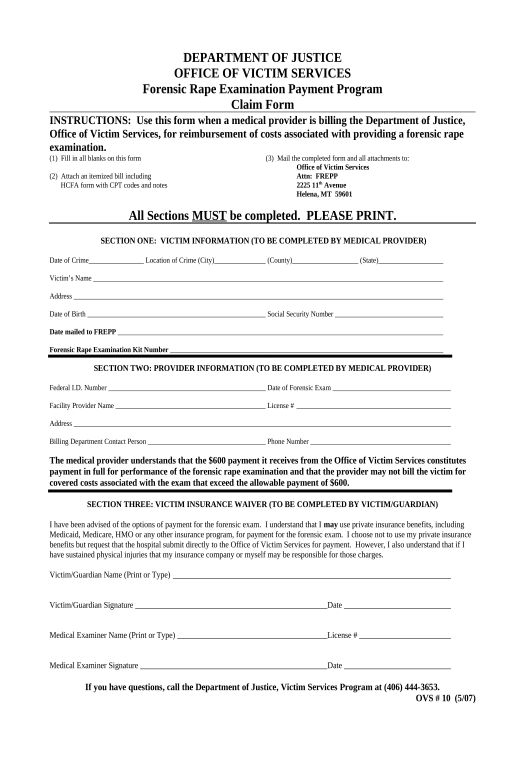 Update Forensic Rape Examination Payment Program Claim Form - Montana Export to Formstack Documents Bot