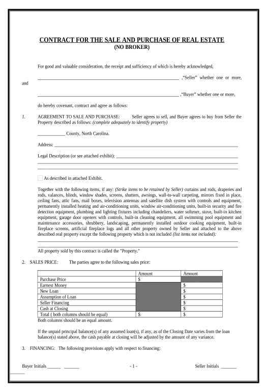 Arrange Contract for Sale and Purchase of Real Estate with No Broker for Residential Home Sale Agreement - North Carolina Export to Google Sheet Bot