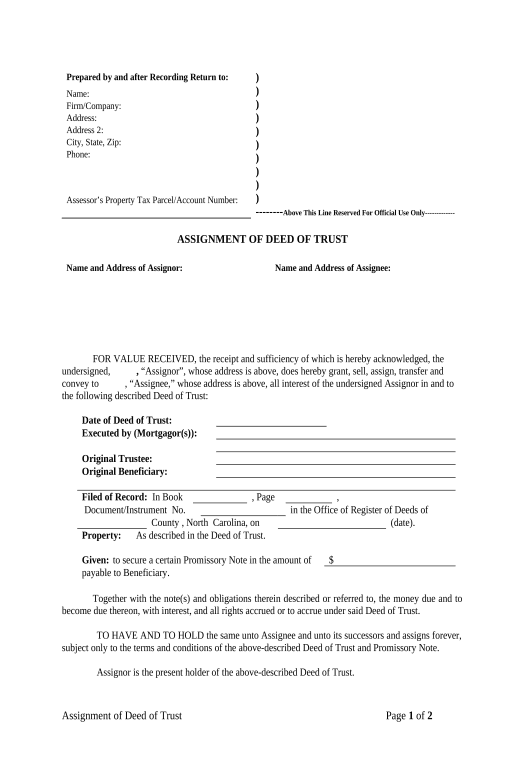 Archive Assignment of Deed of Trust by Corporate Mortgage Holder - North Carolina Jira Bot