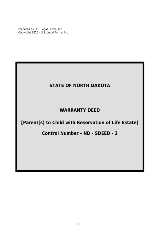 Automate Warranty Deed for Parents to Child with Reservation of Life Estate - North Dakota Pre-fill from Office 365 Excel Bot