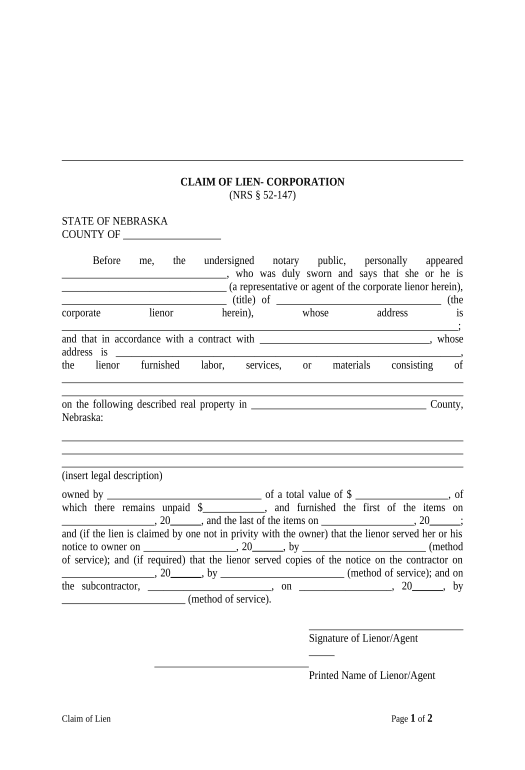 Incorporate Claim of Lien - Corporation or LLC - Nebraska Pre-fill with Custom Data Bot