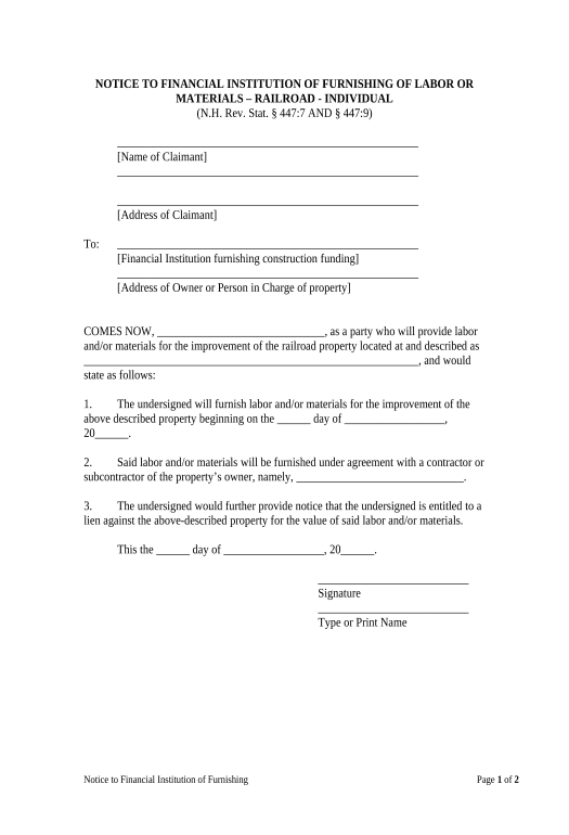 Incorporate Notice to Financial Institution of Furnishing of Labor or Materials - Railroad - Individual - New Hampshire MS Teams Notification upon Completion Bot