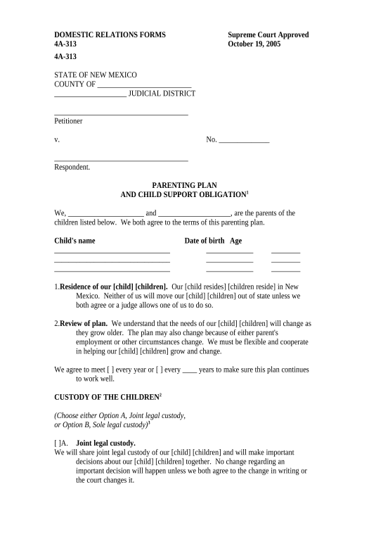 Export new mexico parenting plan form Pre-fill from Smartsheet Bot