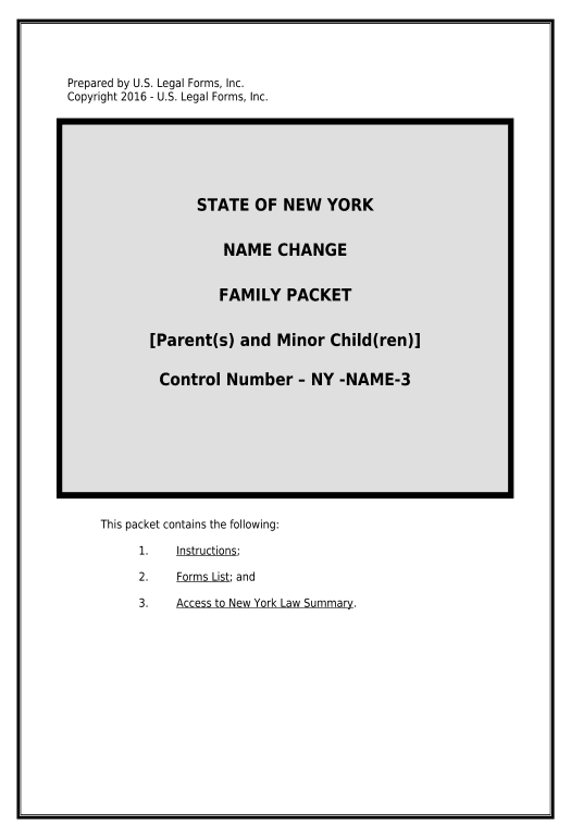 Synchronize Name Change Instructions and Forms Package for a Family with minor children - New York Set signature type Bot