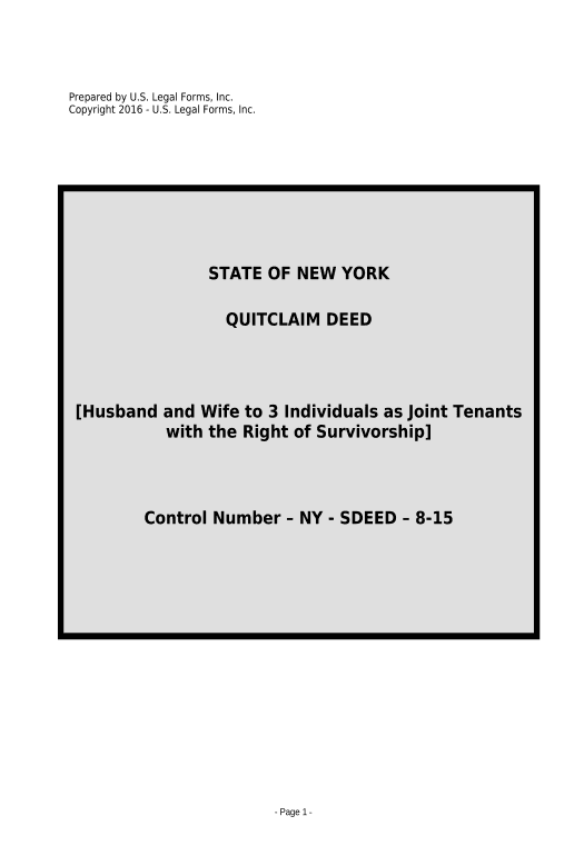 Arrange Quitclaim Deed from Husband and Wife to Three Individuals as Joint Tenants with the Right of Survivorship - New York Hide Signatures Bot