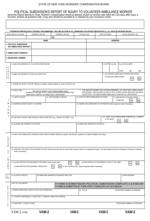 Incorporate Report of Injury to Volunteer Ambulance Worker for Workers' Compensation - New York Export to Google Sheet Bot