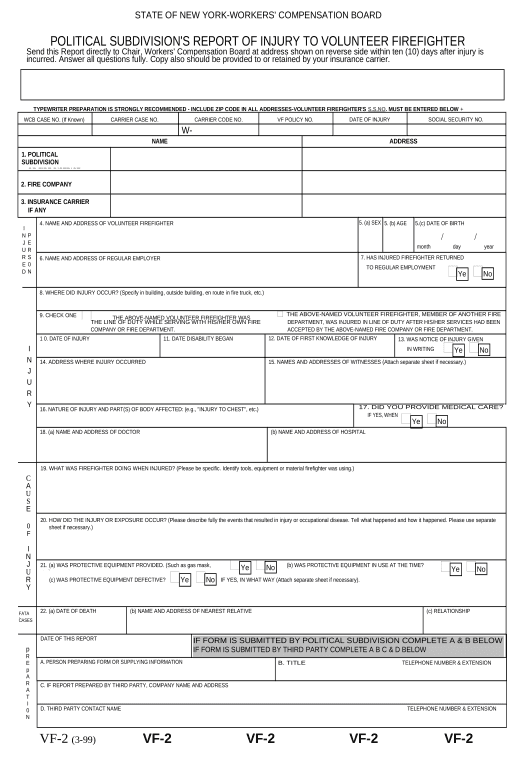 Integrate Report of Injury to Volunteer Firefighter for Workers' Compensation - New York Pre-fill from Google Sheets Bot