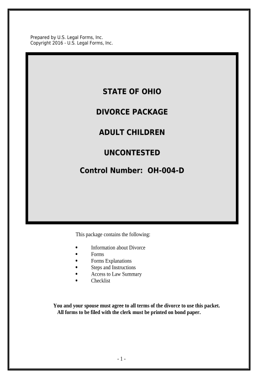 Export No-Fault Uncontested Agreed Divorce Package for Dissolution of Marriage with Adult Children and with or without Property and Debts - Ohio Email Notification Bot