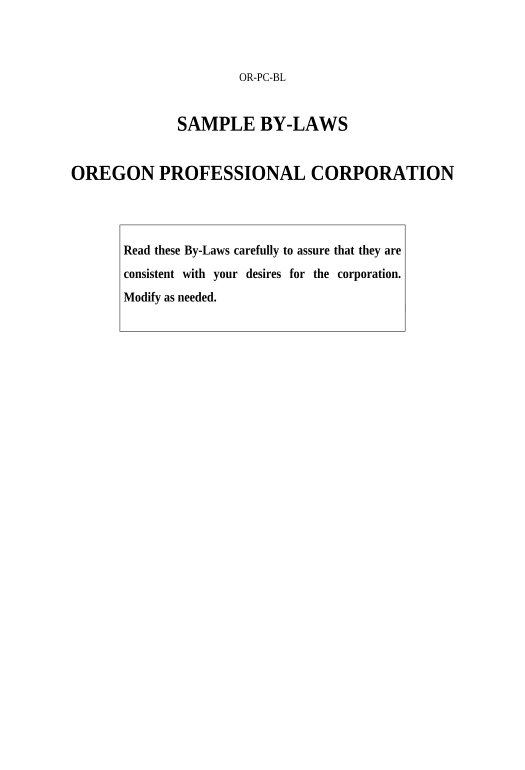Incorporate Sample Bylaws for an Oregon Professional Corporation - Oregon Pre-fill Document Bot