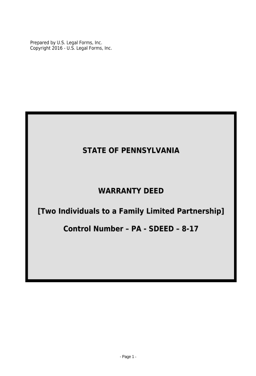 Automate Warranty Deed from two Individuals to a Family Limited Partnership - Pennsylvania Calculate Formulas Bot
