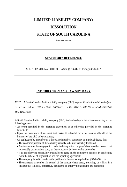 Synchronize South Carolina Dissolution Package to Dissolve Limited Liability Company LLC - South Carolina Pre-fill from Excel Spreadsheet Dropdown Options Bot