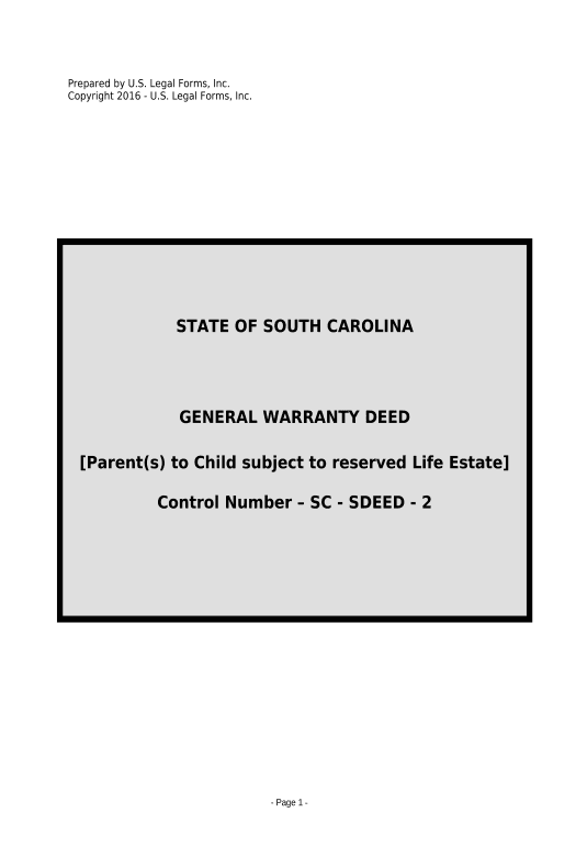 Automate Warranty Deed for Parents to Child with Reservation of Life Estate - South Carolina Rename Slate document Bot
