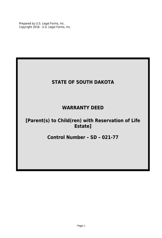 Pre-fill Warranty Deed to Child Reserving a Life Estate in the Parents - South Dakota Export to Google Sheet Bot