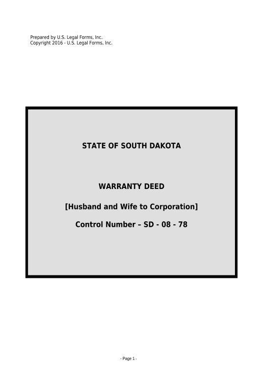 Manage Warranty Deed from Husband and Wife to Corporation - South Dakota Pre-fill from MySQL Dropdown Options Bot