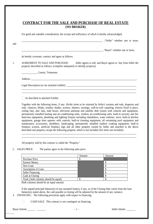 Arrange Contract for Sale and Purchase of Real Estate with No Broker for Residential Home Sale Agreement - Tennessee Pre-fill Document Bot
