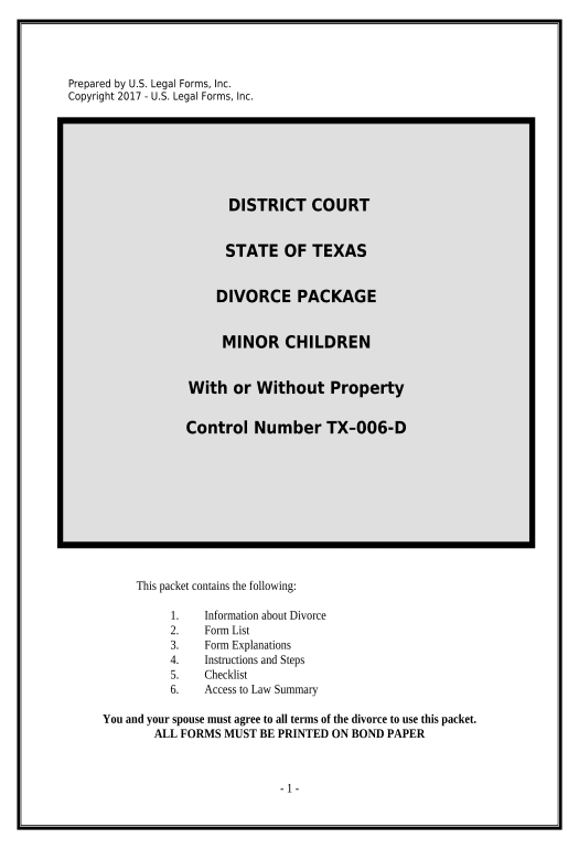 Manage No-Fault Agreed Uncontested Divorce Package for Dissolution of Marriage for people with Minor Children - Texas Set signature type Bot