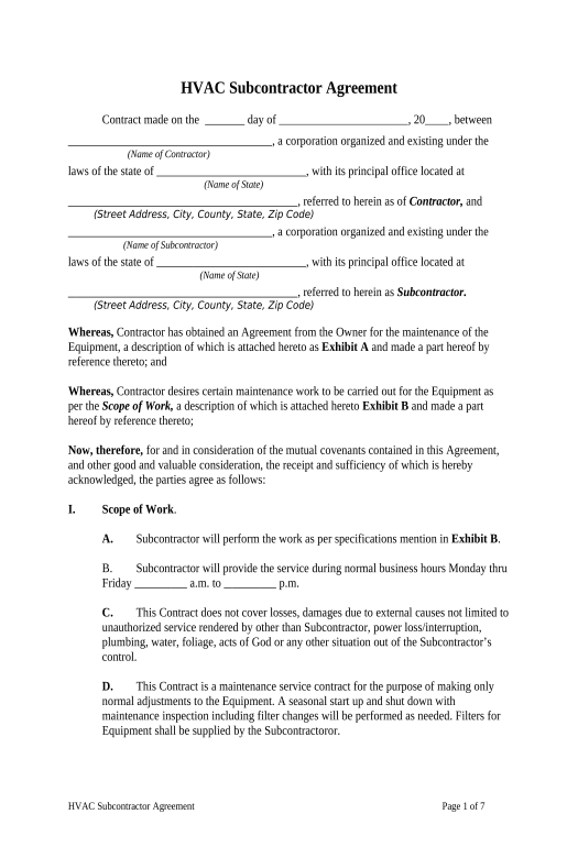 Incorporate hvac agreement Pre-fill Document Bot