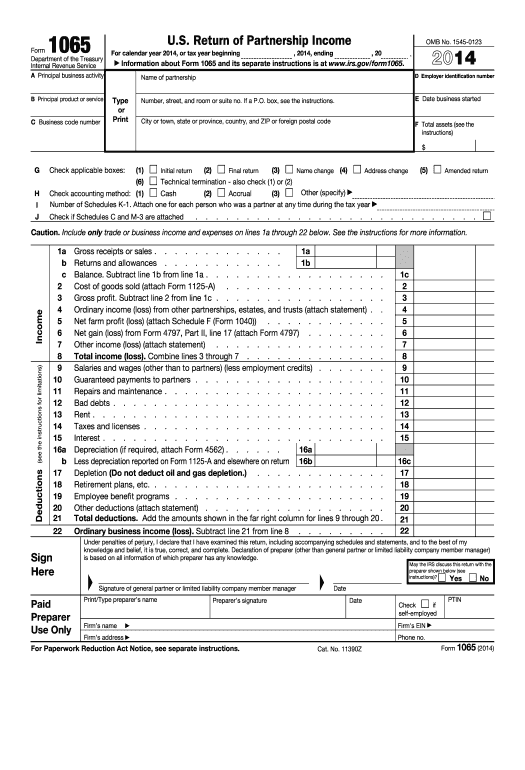 Extract 1065 form for 2014