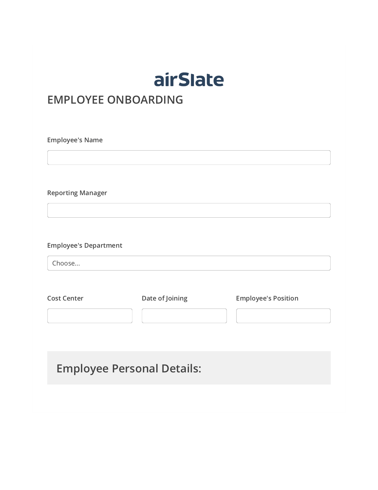 Multirole Employee Onboarding Workflow Pre-fill Document Bot, Create Slate Reminder Bot, Export to Google Sheet Bot
