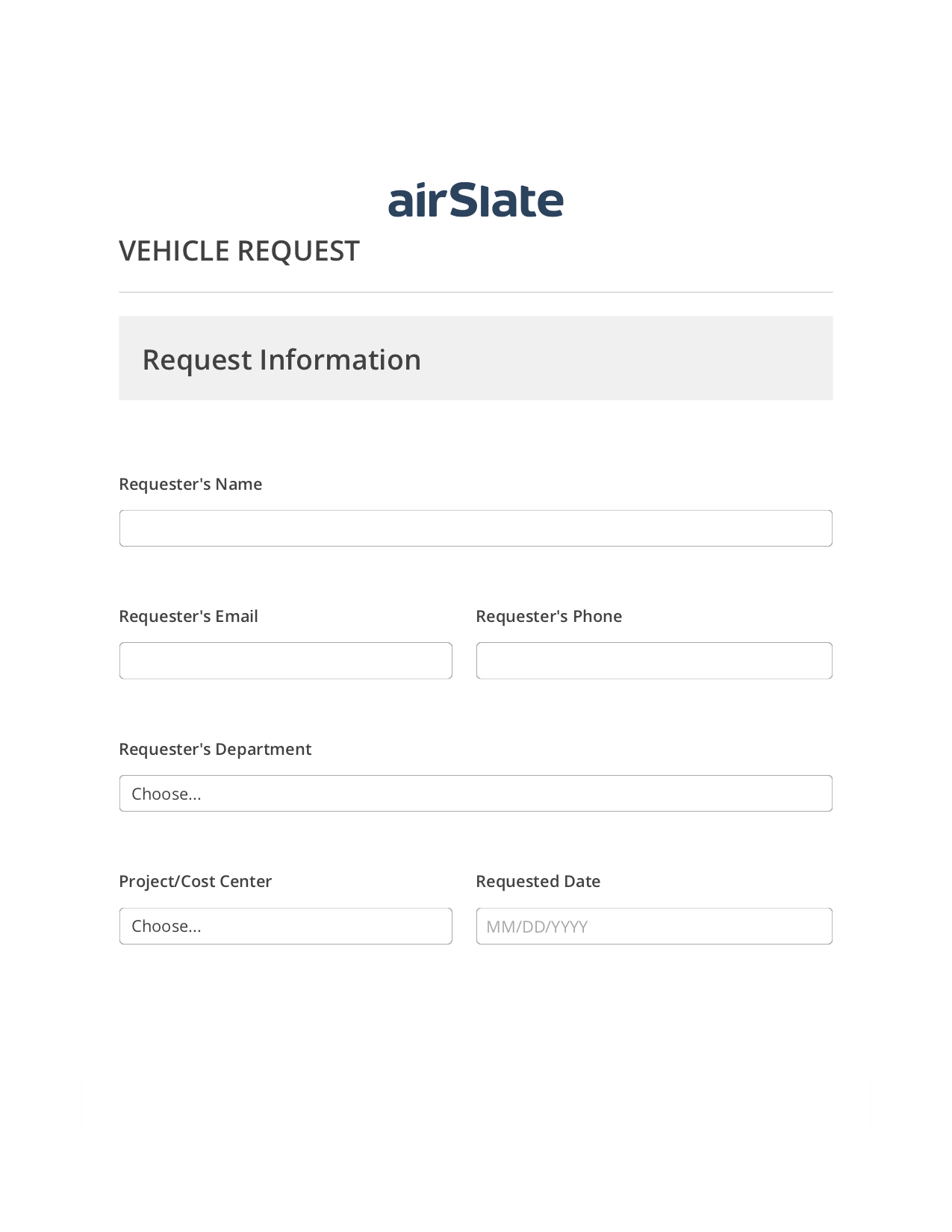 Vehicle Request Workflow Pre-fill Dropdowns from Smartsheet Bot, Roles Reminder Bot, Export to Formstack Documents Bot