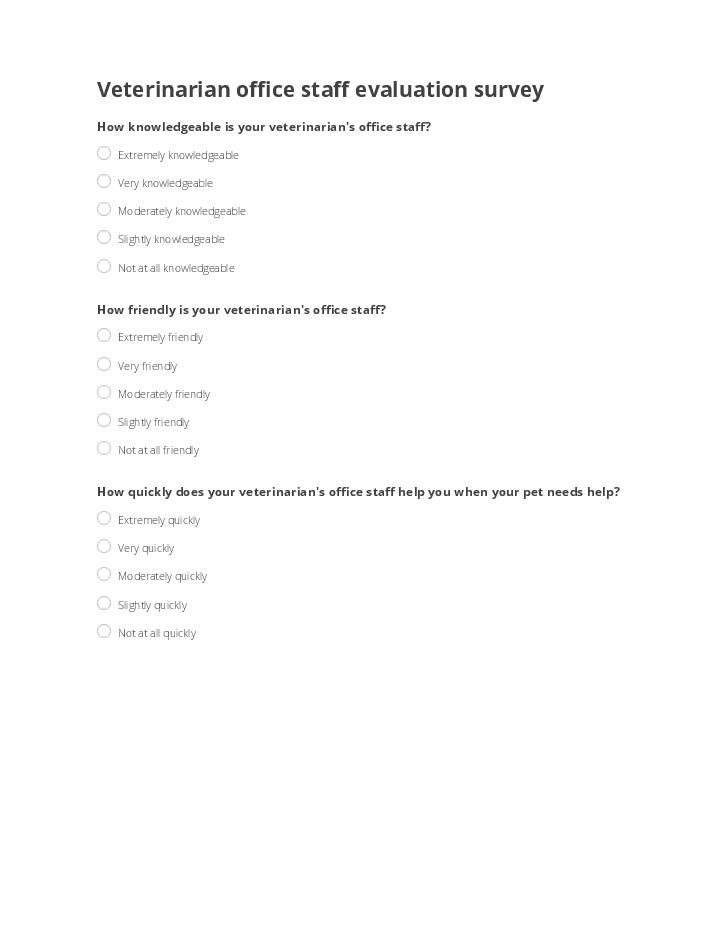 Veterinarian office staff evaluation survey Flow for Elgin