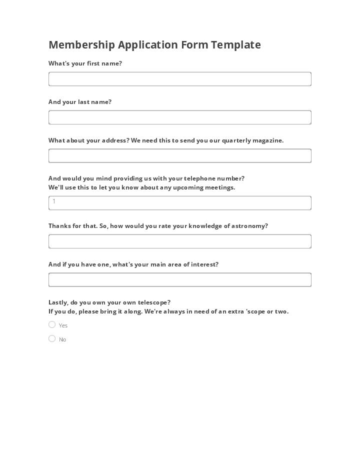 Membership Application Form Template Flow for Pennsylvania