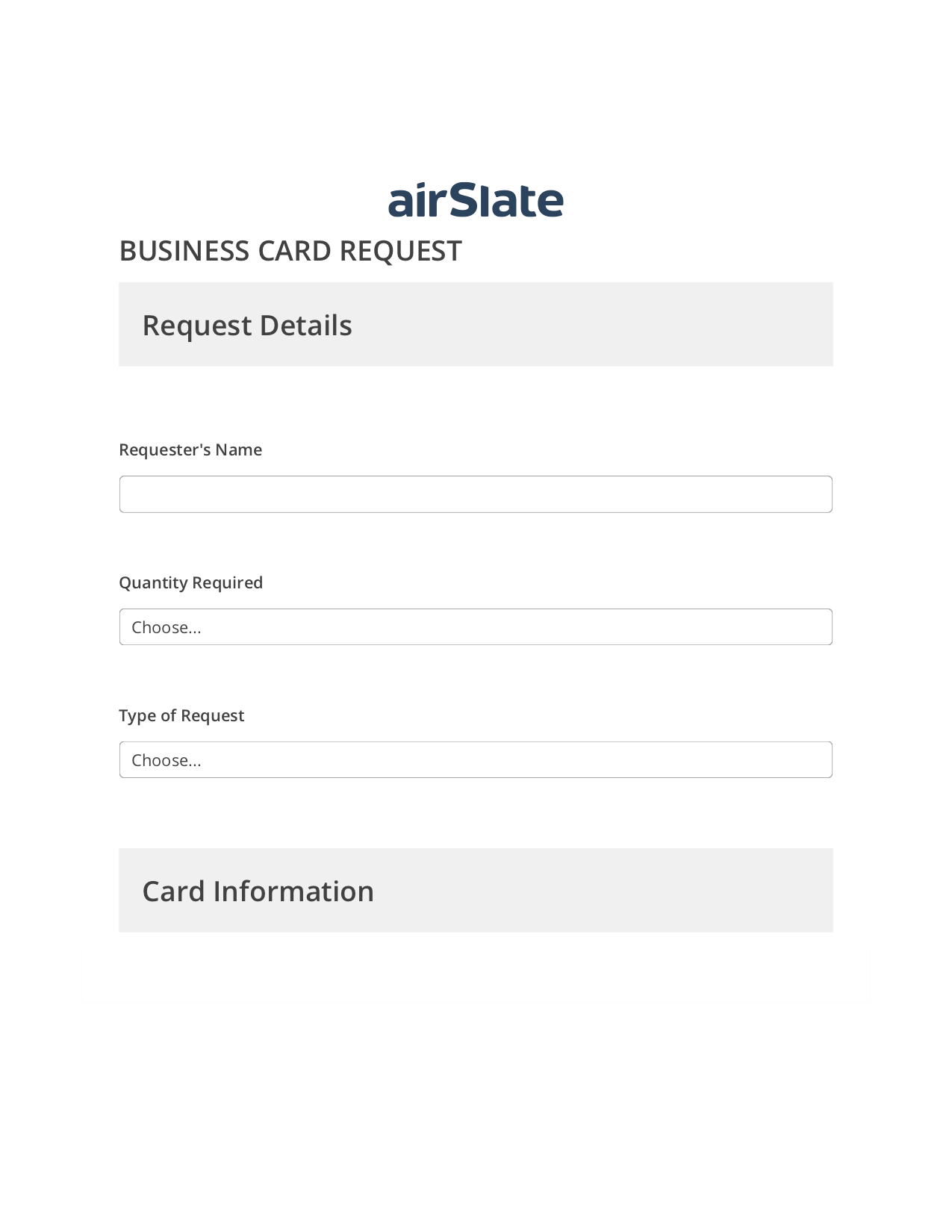 Business Card Request Flow Open under a Role Bot