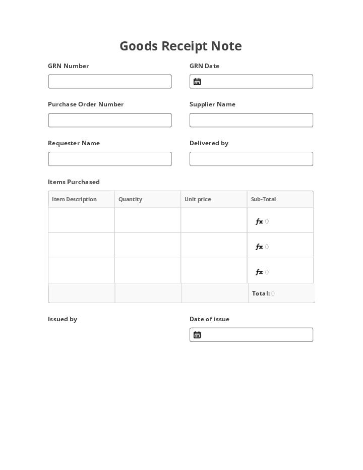 Use roomvu Bot for Automating goods receipt note Template