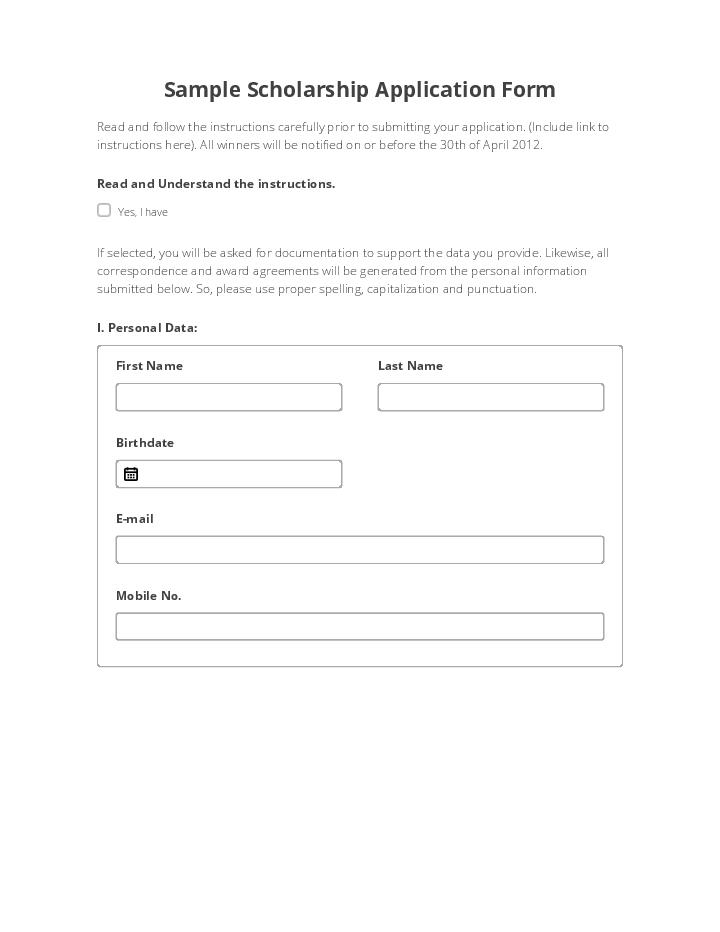 Automate sample scholarship application Template using Easy Project Bot