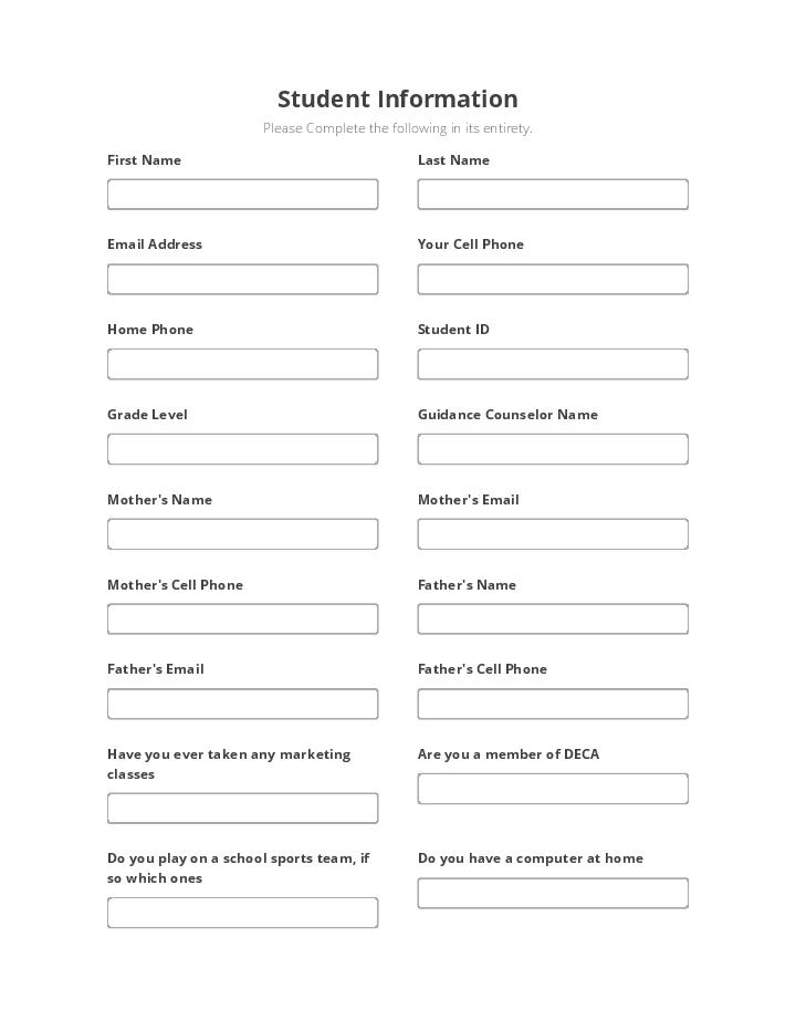 Student Information Sheet Form 