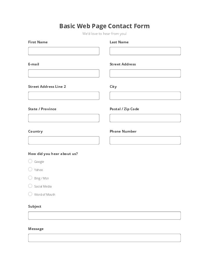 Basic Web Page Contact Form 