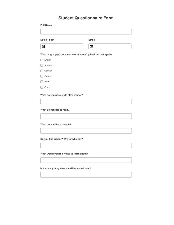 Student Questionnaire Form Flow for Washington