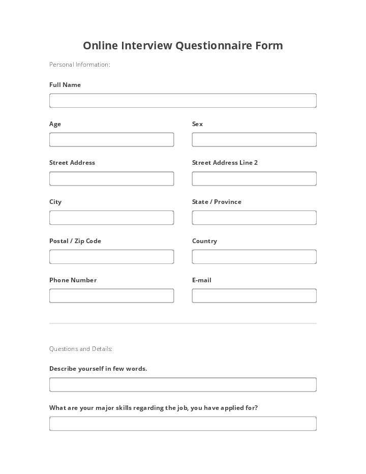 Online Interview Questionnaire Form         Flow for South Carolina