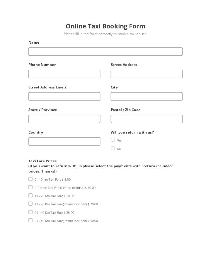 Online Taxi Booking Form 
