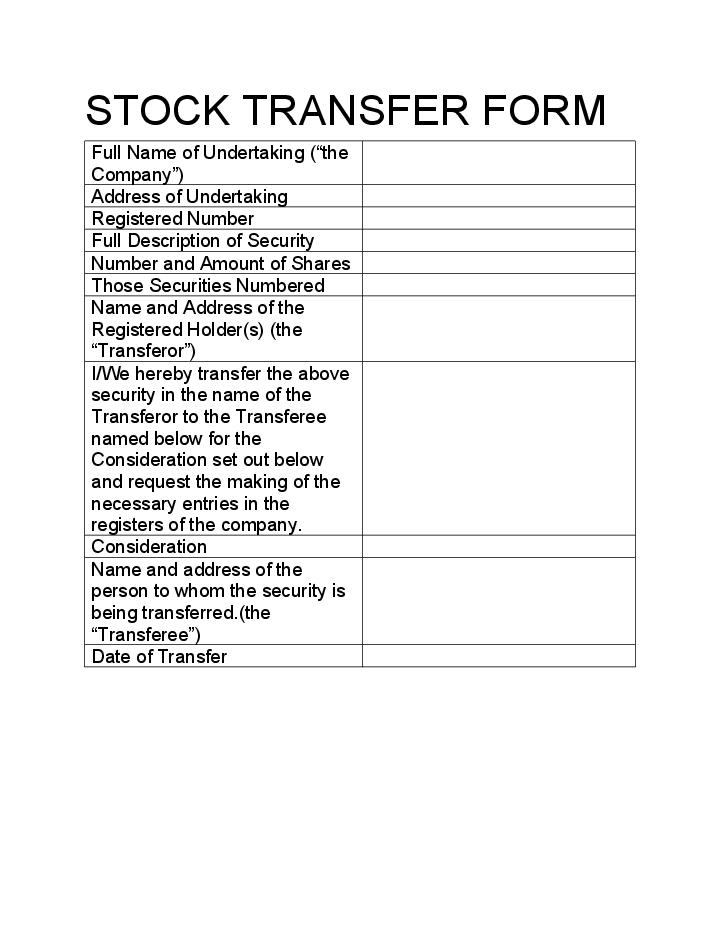 Stock Transfer Form Flow for Tennessee