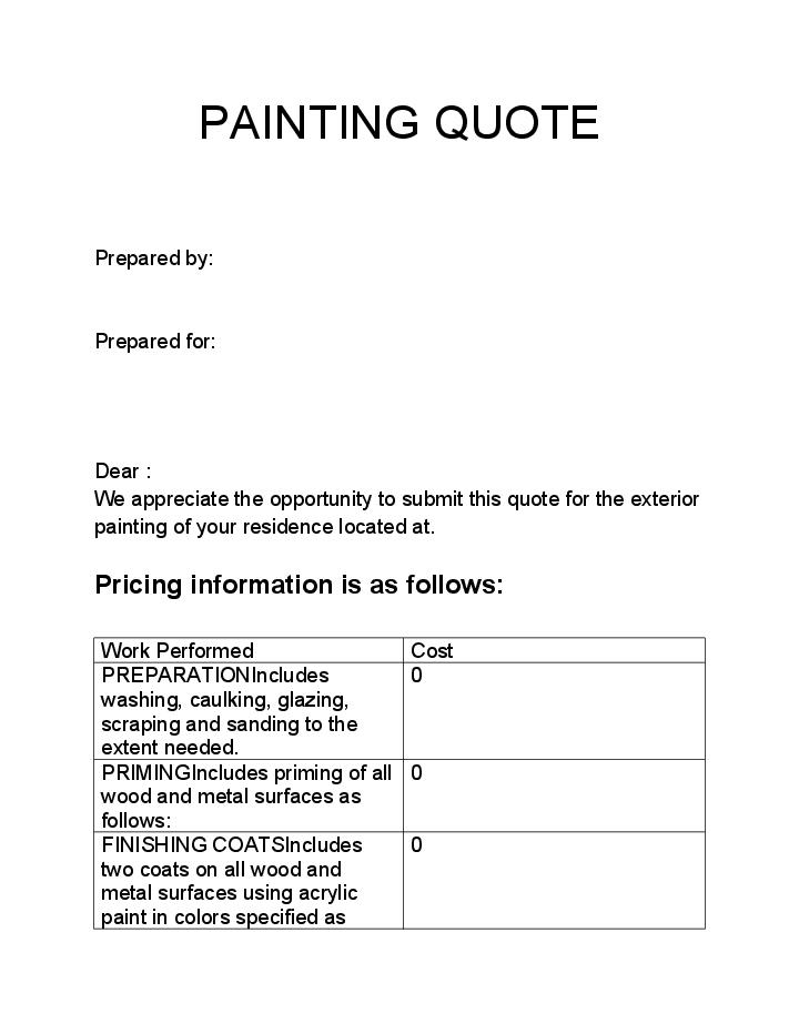 Automate painting quote Template using naturalForms Bot