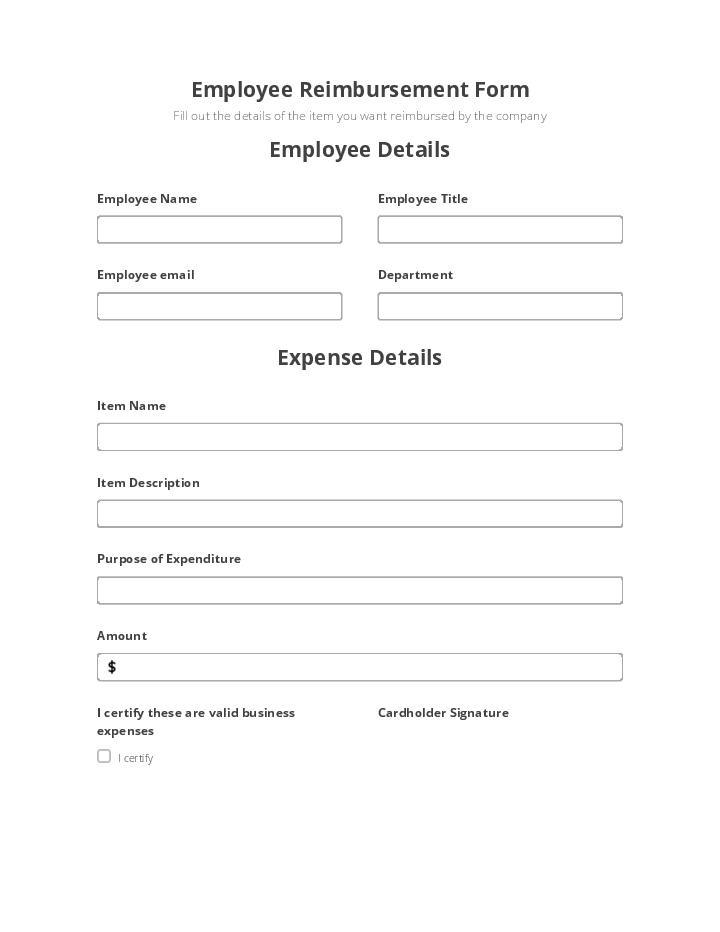 Automate employee reimbursement Template using MYFUNDBOX Bot