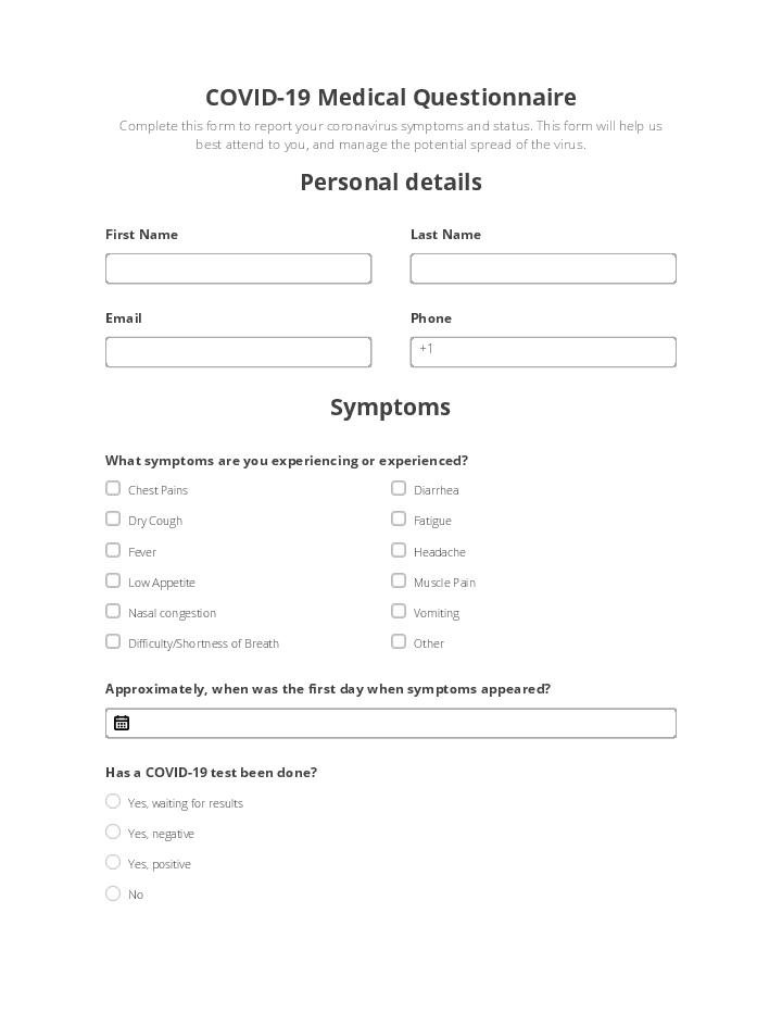 COVID-19 Medical Questionnaire Flow Template for Austin