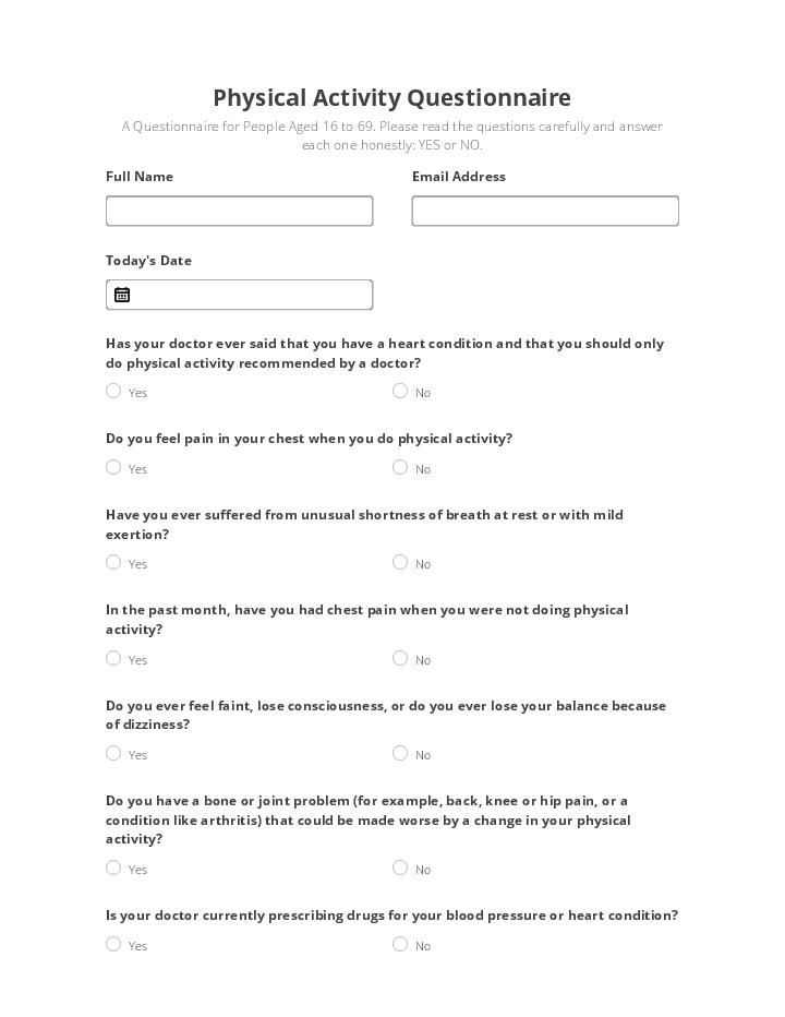 Automate physical activity questionnaire Template using Fuze Bot
