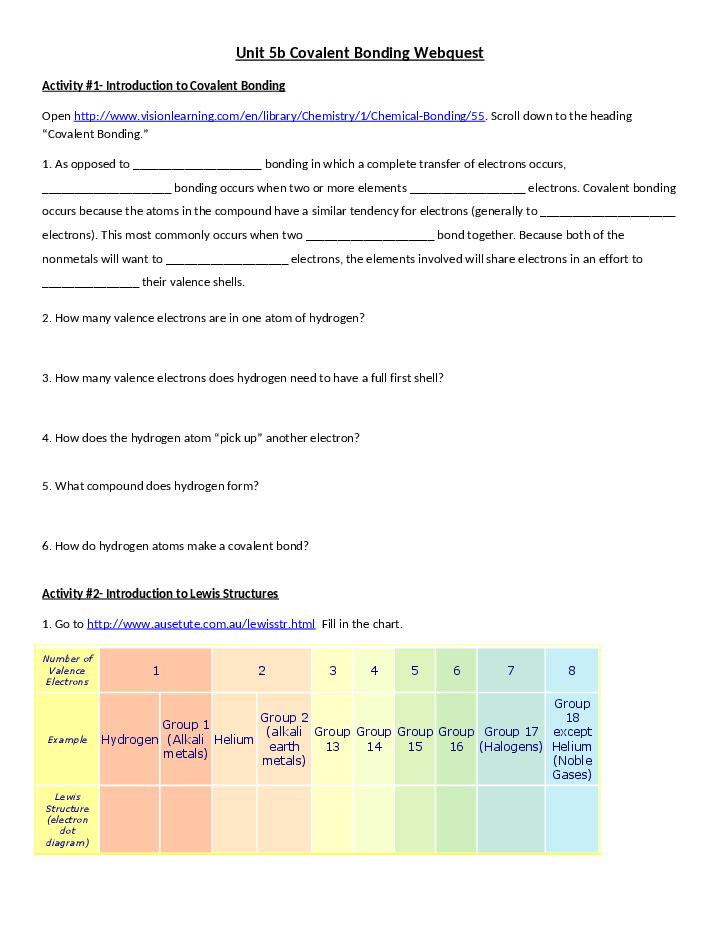 Covalent bonding webquest answer key pdf Flow Template