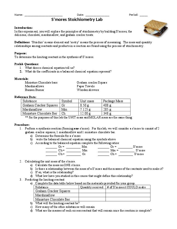 S'mores stoichiometry lab answer key Flow Template
