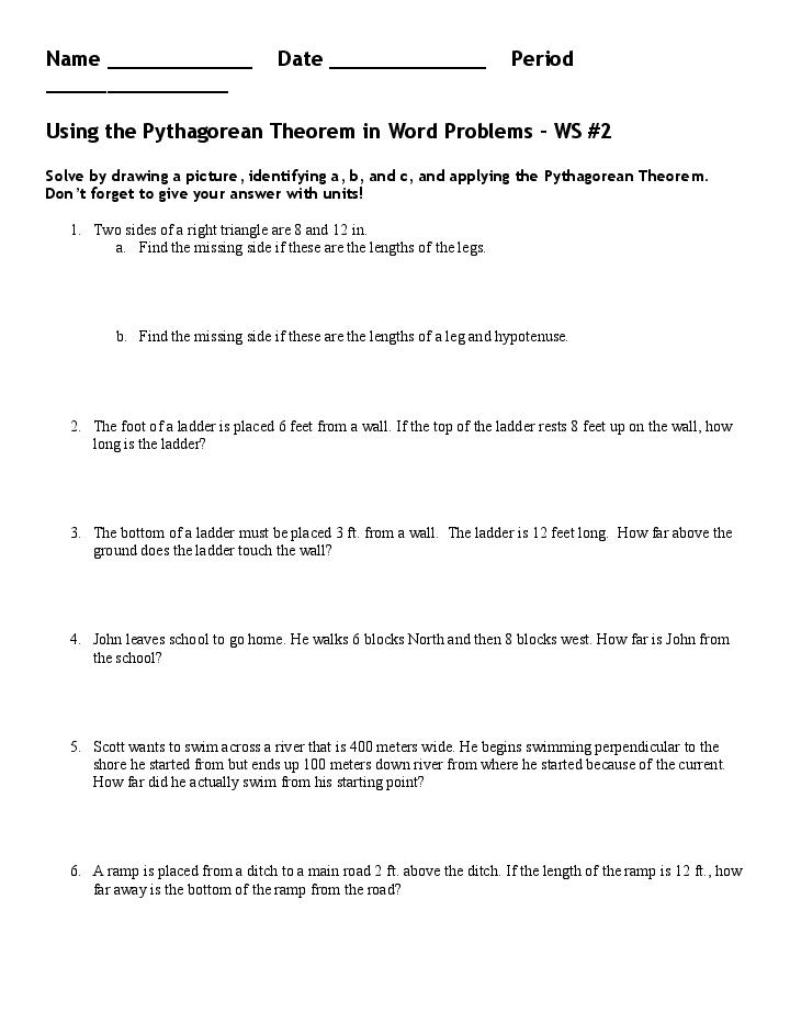 Using the pythagorean theorem in word problems worksheet 3 Flow Template