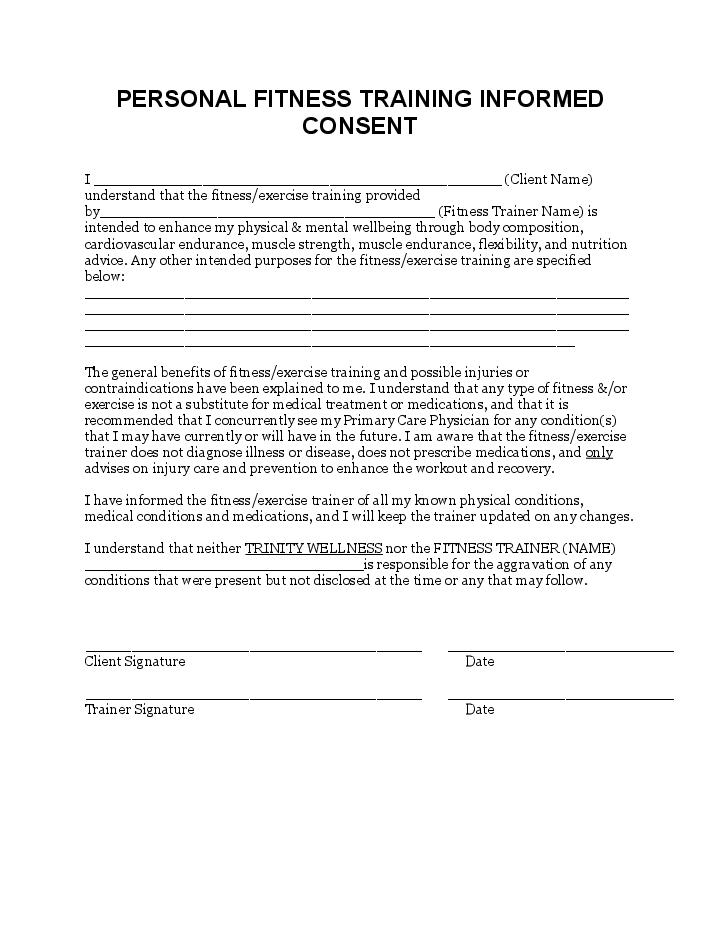 Informed consent form personal training Flow Template
